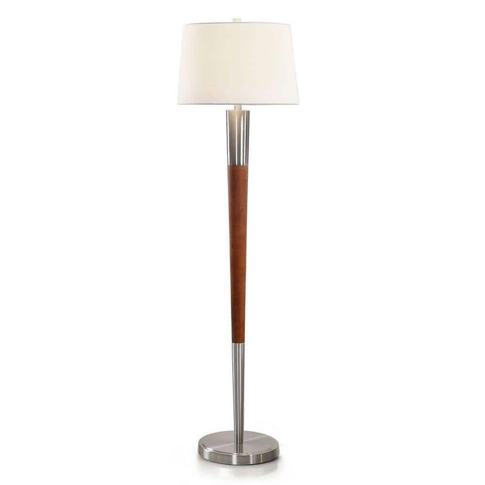 Manhattan Elegance Walnut & Brushed Nickel 62" Floor Lamp with White Linen Shade