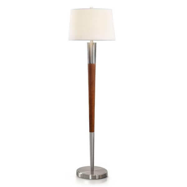 HomeGlam Manhattan 62 in. Brushed Nickel Finish Metal and Wood Floor Lamp