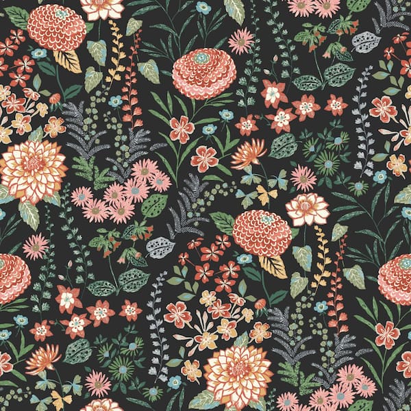 Waverly Fiona Floral Black Matte Finish Peel and Stick Vinyl Wallpaper