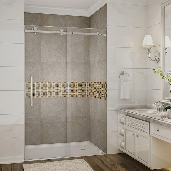 Aston Moselle 48 in. x 75 in. Completely Frameless Sliding Shower Door in Chrome with Clear Glass