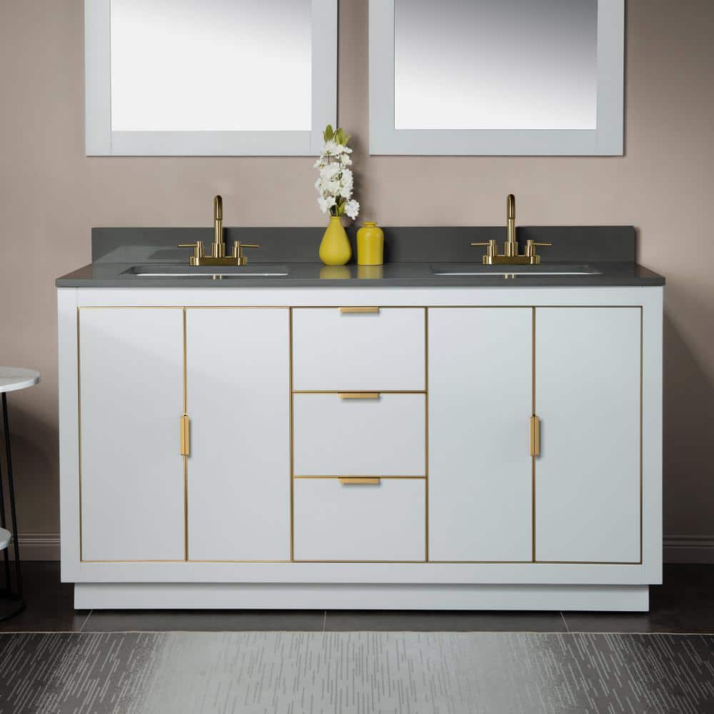 WOODBRIDGE Venice 61 in.W x 22 in.D x 38 in.H Bath Vanity in White with Engineered stone Vanity