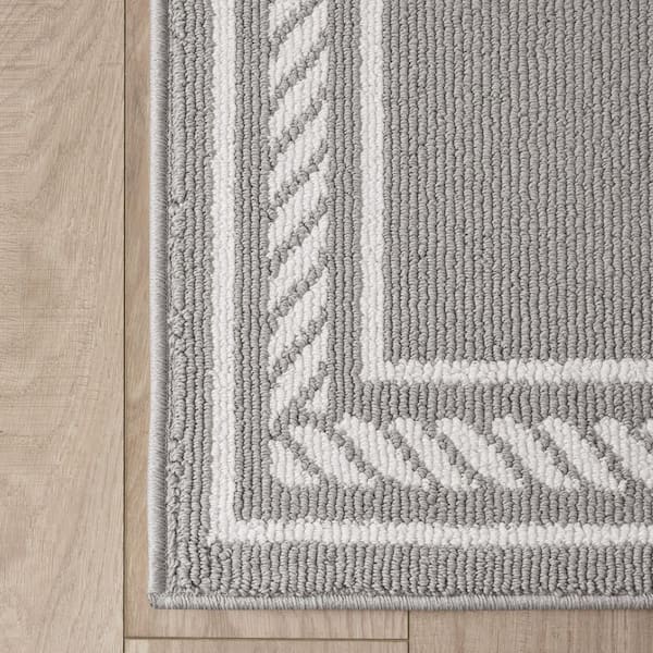 Washable Skid Resistant Light Grey/White  2.2 ft. x 6 ft. All Loop Tufted Area Rug