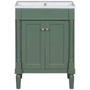 24 in. W x 18 in. D x 34 in. H Freestanding Single Sink Bath Vanity in Green with White Cultured Marble Top