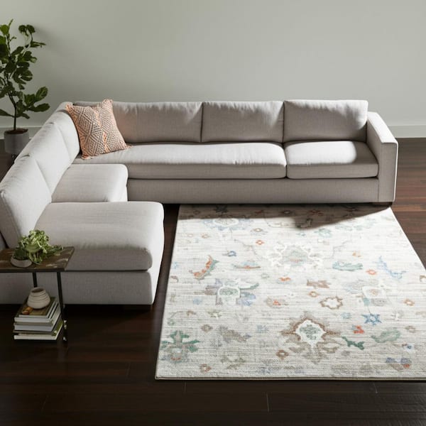 9 ft. x 12 ft. Tan Brown And Blue Abstract Distressed Area Rug