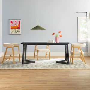 Modern Black Solid Wood 70 in. Sled Dining Table with Geometric Leg Design (Seats 6)