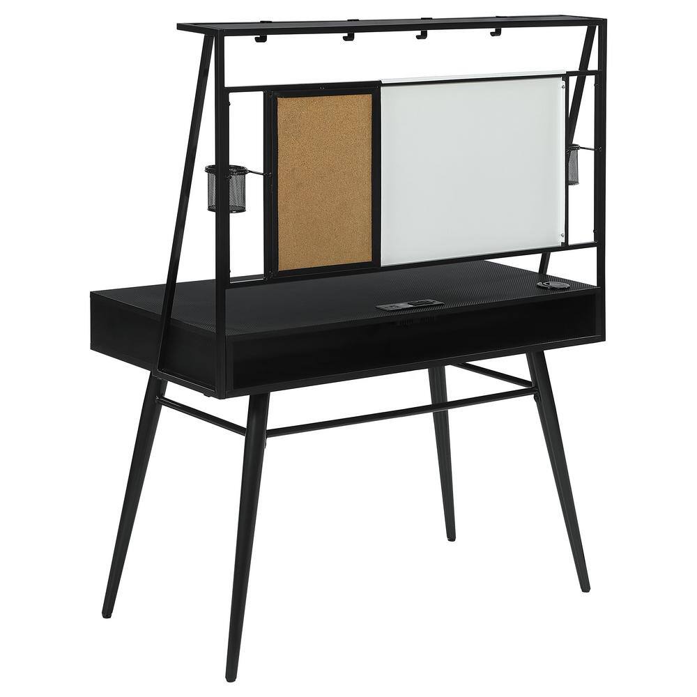 Black Wood Desk with Hutch, USB Ports, and Power Outlet