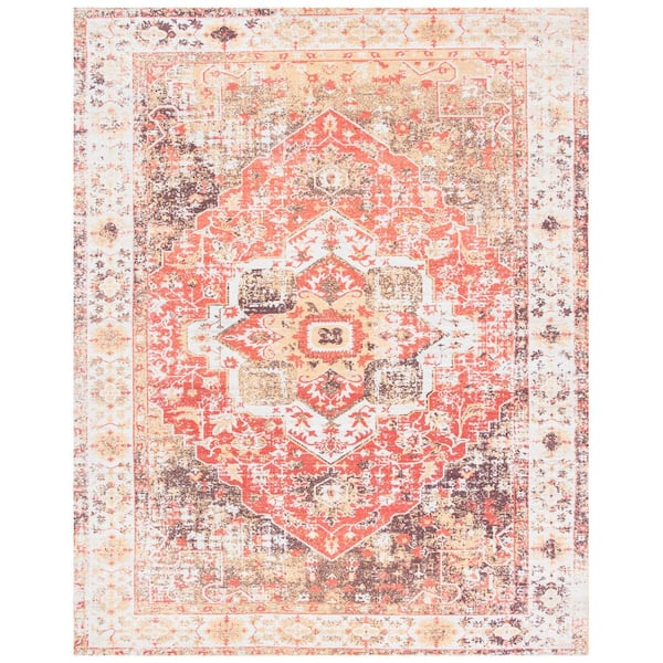Saffron 8 ft. x 10 ft. Ivory/Red Ornate Distressed Medallion Area Rug