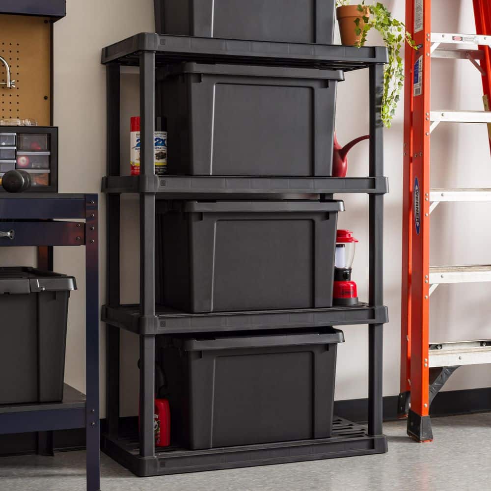 Heavy Duty Black Stackable Plastic Storage Bins with Lids