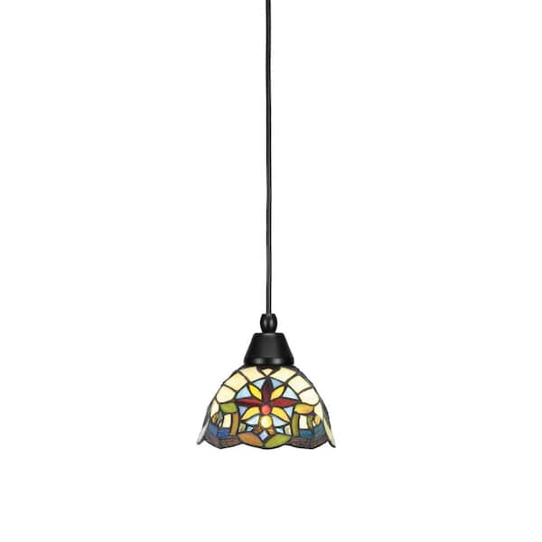 Unbranded Bryson 7 in. 1-Light Matte Black Cord Pendant Light with 7 in. Earth Star Art Glass Shade, no bulb included