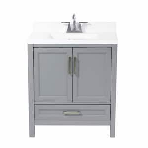 Salerno 31 in. Bath Vanity in Grey with Cultured Marble Vanity Top with Backsplash in White with White Basin