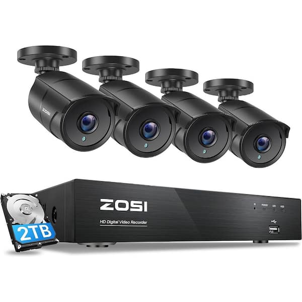 ZOSI 4K Ultra HD 4-Channel 8MP 2TB Hard Drive DVR Home Security Camera System with 4 Wired Outdoor Bullet Cameras