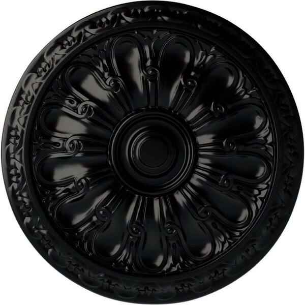 Ekena Millwork 15-3/4" x 5/8" Kirke Urethane Ceiling Medallion (Fits Canopies upto 3-3/4"), Hand-Painted Jet Black