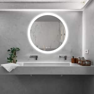 32 in. Round Frameless Wall Bathroom Vanity Mirror Anti-Fog Dimmable Smart Bright Lighted LED Mirror