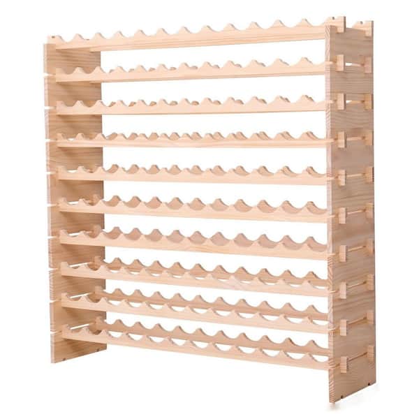120-Bottle Natural Pine Freestanding Modular Wine Rack Cabinet with Stackable Storage