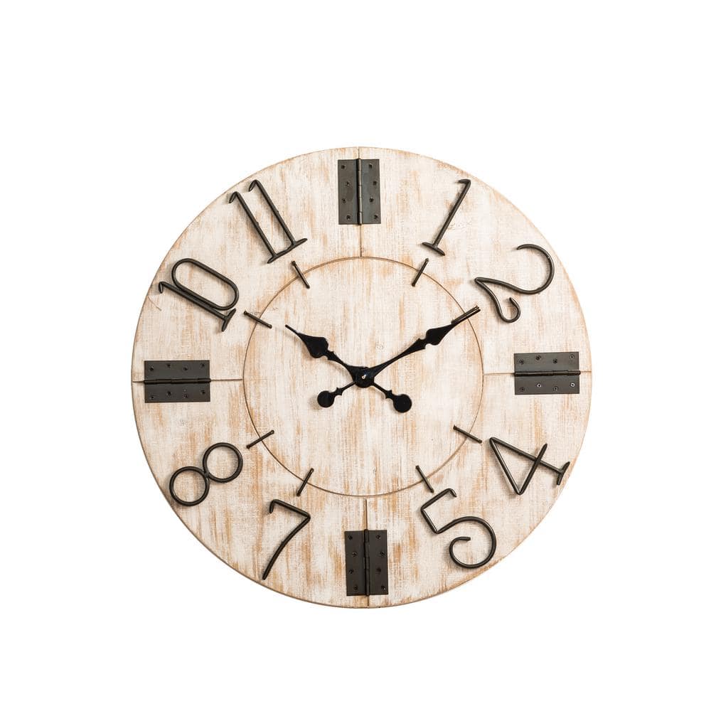 Glitzhome 31.70 in. W Oversized Farmhouse White Wooden Wall Clock