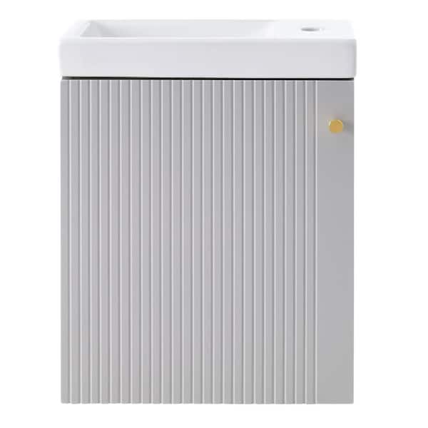 WarmieHomy 16 in. W x 8.7 in. D x 20.5 in. H Gray Wall Mount Bathroom Vanity Cabinet with 1-Sink and White Ceramic Top Basin