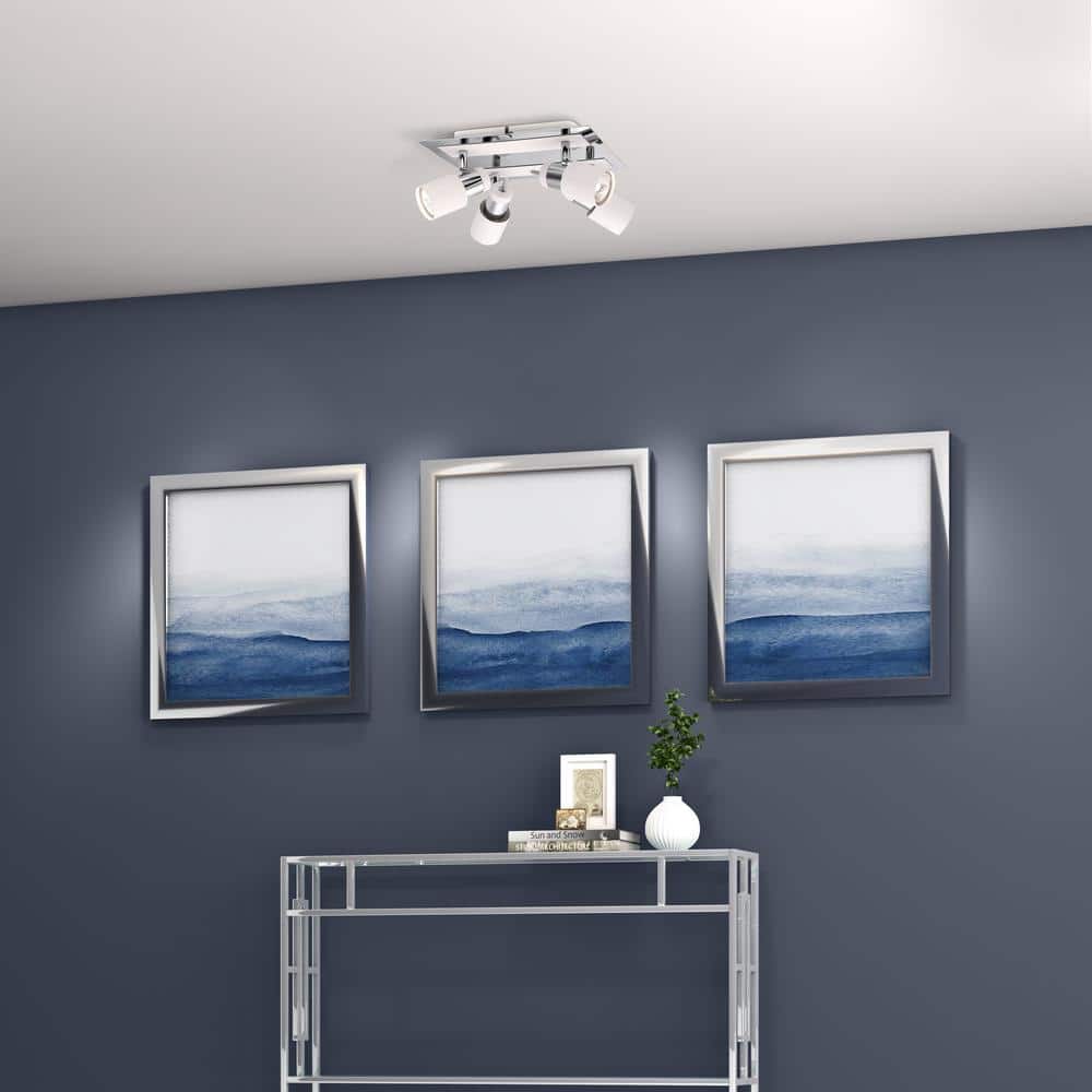 Davida Chrome White Modern 4-Light Semi-Flush Mount
