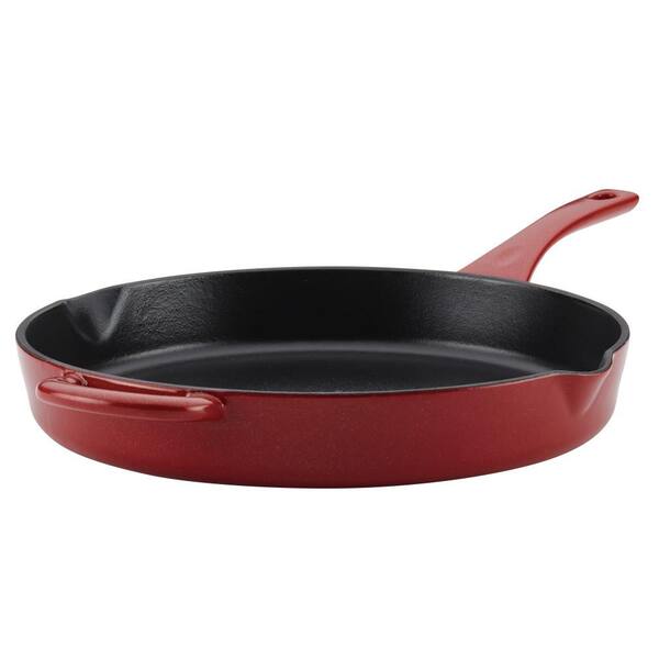 Ayesha Curry Home Collection 12 in. Cast Iron Skillet in Sienna Red with Pour Spout