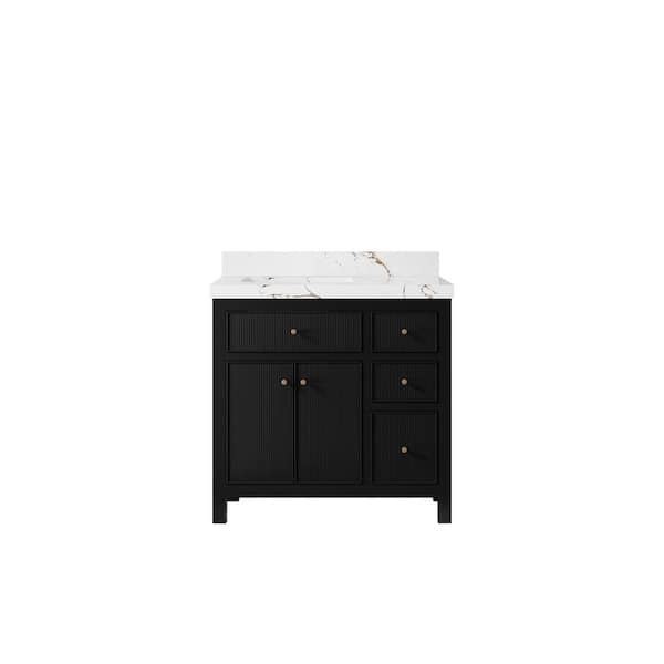 Willow Collections Sonoma 36 in. Left Sink Freestanding Black Bath Vanity with Viola Brown Qt. Top Unassembled