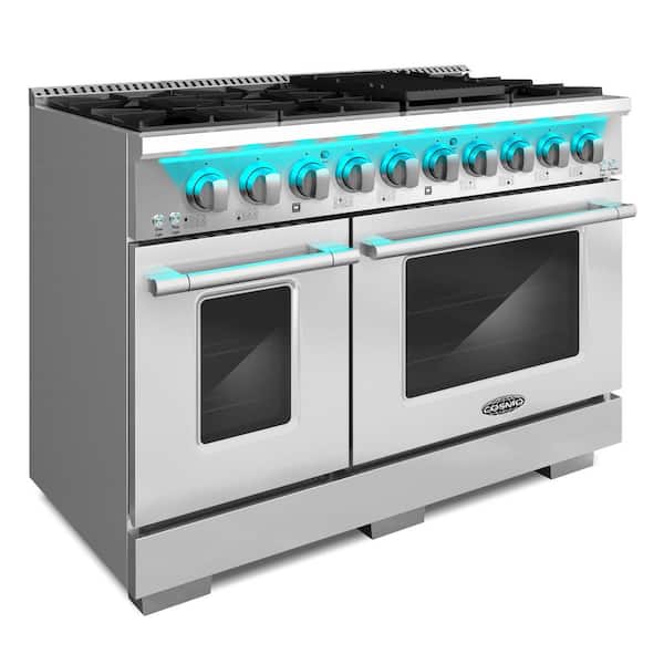 48 in. Lumin Collection 5.5 cu. ft. Double Oven Dual Fuel Range with 8 Burners, Convection Oven in Stainless Steel