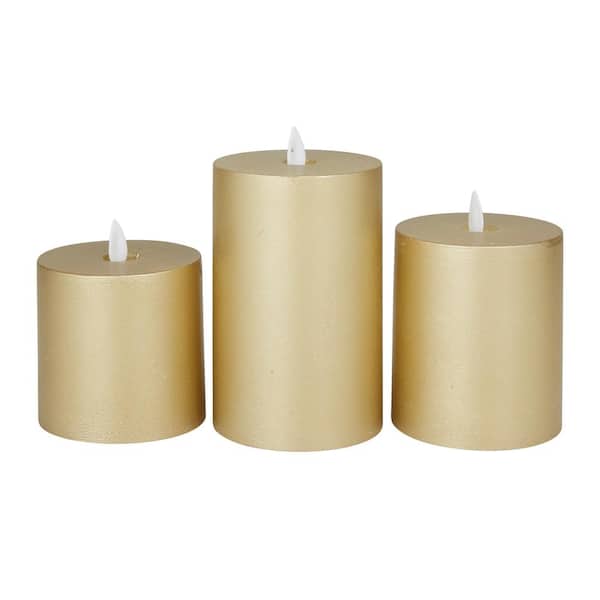 Litton Lane Gold Wax Traditional Flameless Candle (Set of 3)