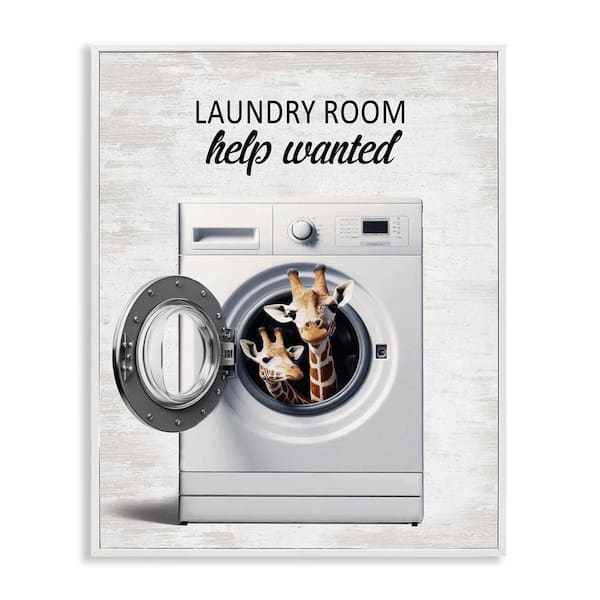 Stupell Industries Laundry Room Help Wanted by Lettered and Lined White Framed Typography Giclee Art Print 30 in. x 24 in.