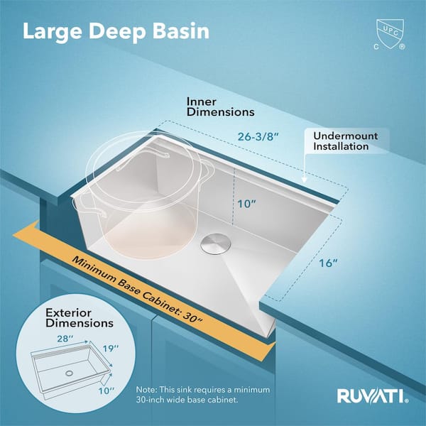 Ruvati Roma 28 in. Undermount Single Bowl 16-Gauge Stainless Steel