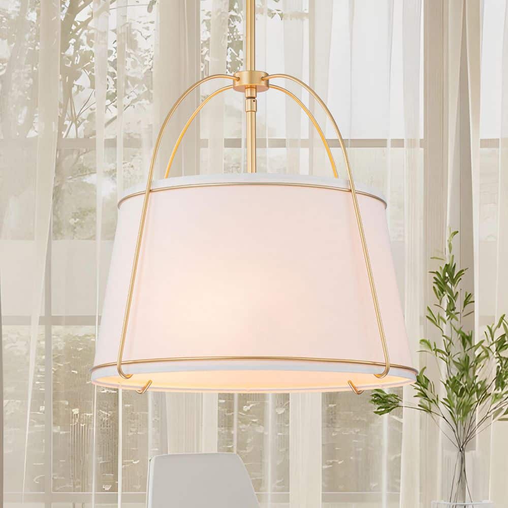 Modern Gold 3-Light Pendant Light with White Fabric Drum Shade, Adjustable Hanging Fixture for Dining Room, Entryway price history on PriceWatchPro