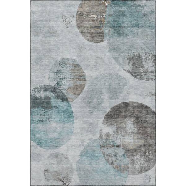 Mayfield Premium Machine Washable Abstract AMF2346 Teal 5 ft. x 7 ft. 6 in. Area Rug