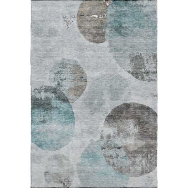 Mayfield Premium Machine Washable Abstract AMF2346 Teal 8 ft. x 10 ft. Area Rug