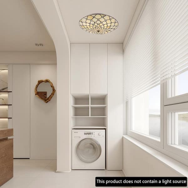 OUKANING 19.68 in. 4-Light Light Yellow Tiffany Flush Mount
