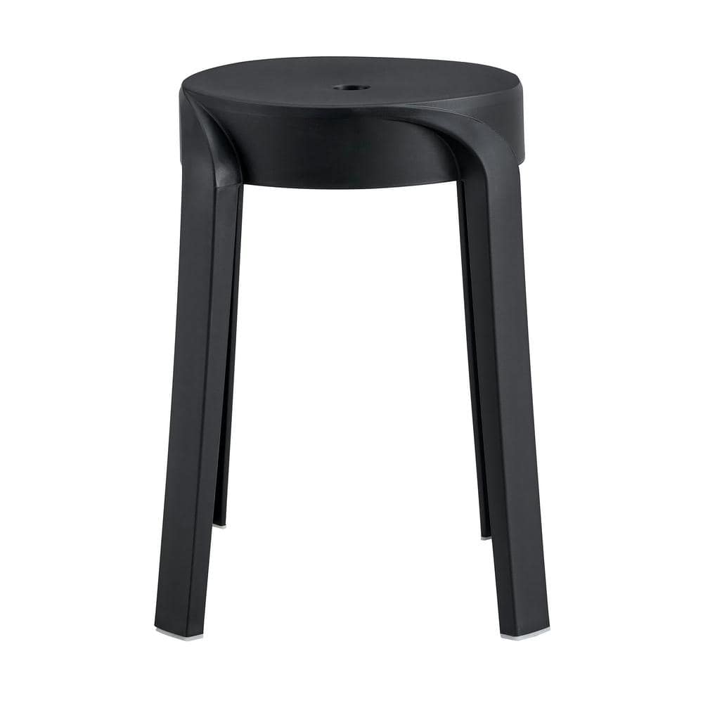 Stackable Plastic Outdoor Bar Stool 4-pack, Black
