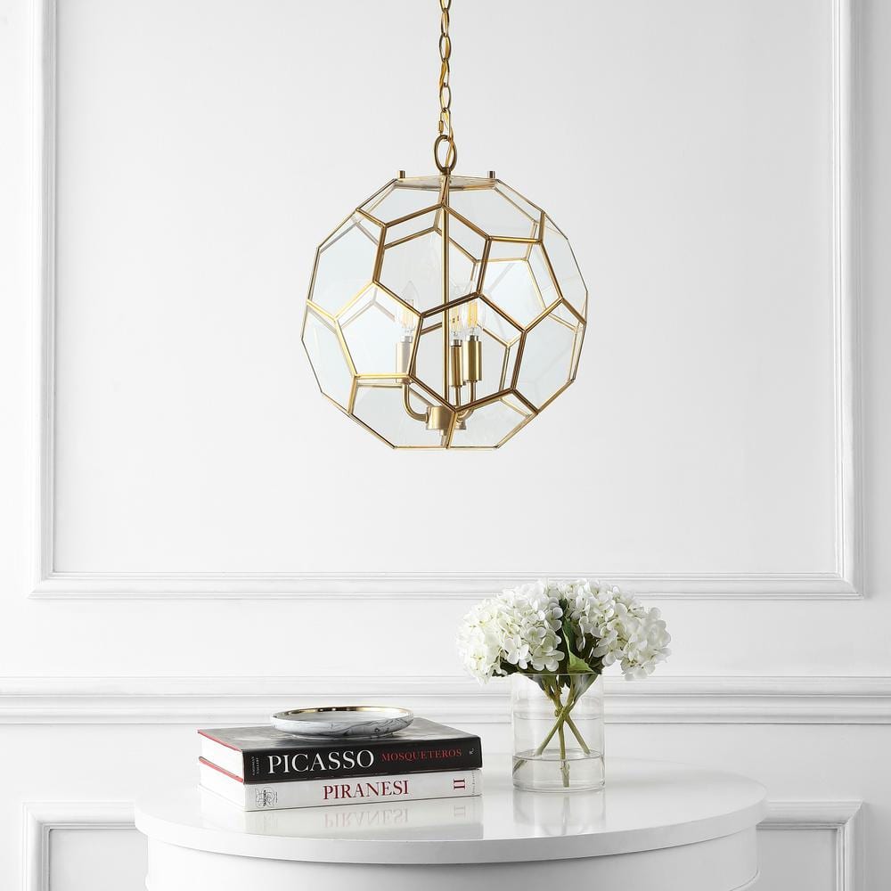 Bee 13.5" 3-Light Brass Gold and Clear Glass Pendant