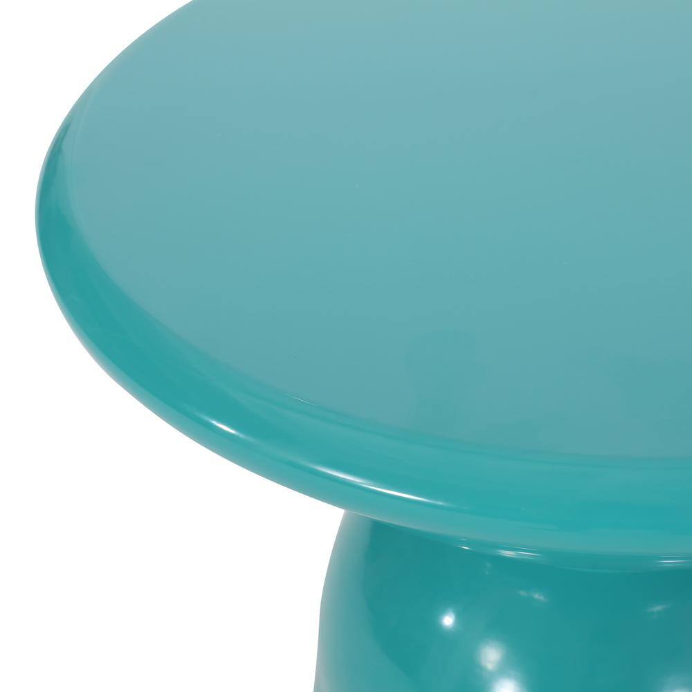 Teal Powder-Coated Iron Round Outdoor End Table
