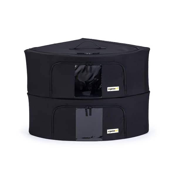 Organizeme 18.5 in. x 18.5 in. x 8.66 in. Black Multi Polyester Foldable Corner Pop-Up Bin Blanket Bag (2-Pack)