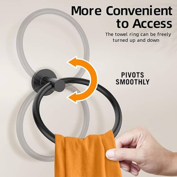 2-Pack Wall-Mounted Towel Ring in Matte Black