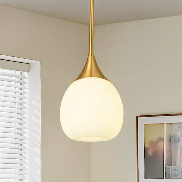 6 in. 60-Watt 1 Light Modern Gold Mini Pendant Light With Glass Globe Shade Hanging Light Fixture For Kitchen Island