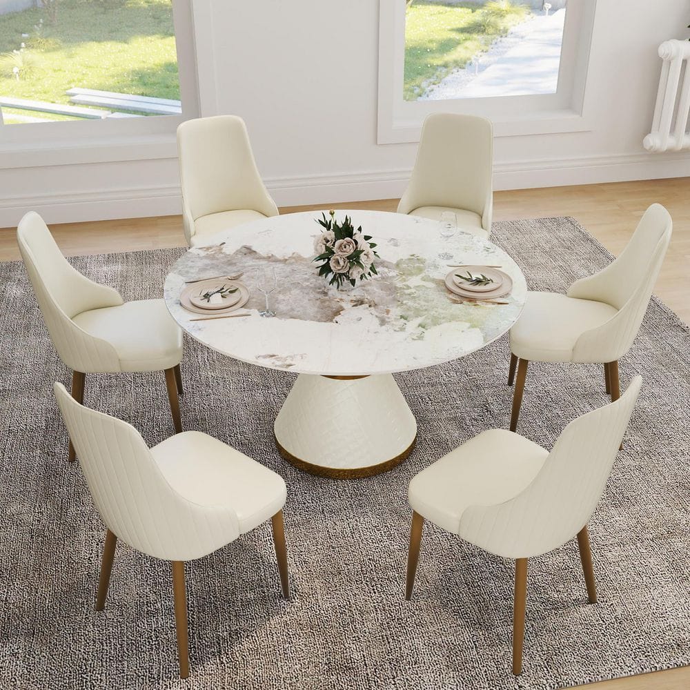 Magic Home 53 Pandora Sintered Stone Round Top Pedestal White