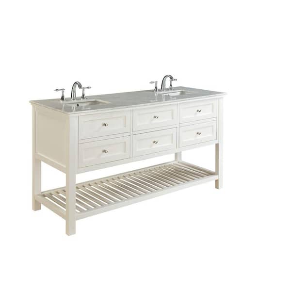 Direct vanity sink Mission Spa 70 in. Double Vanity in Pearl White with Marble Vanity Top in Carrara White