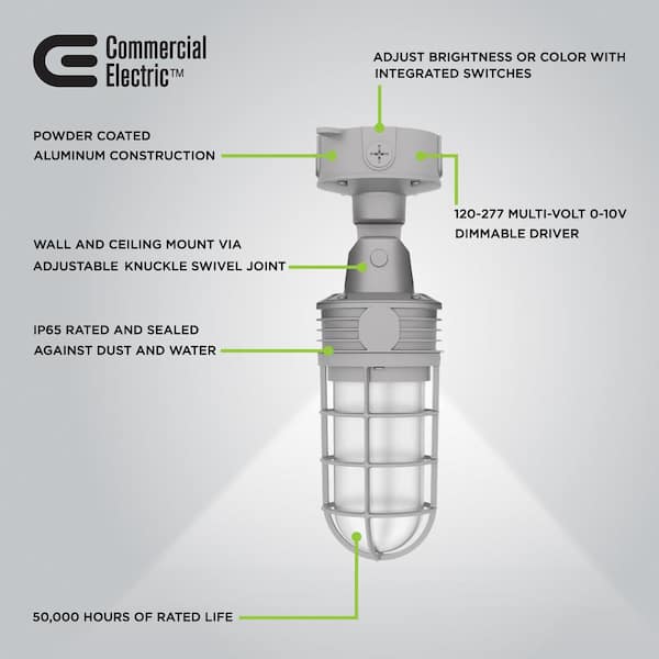 Commercial Electric VT 100-Watt Equivalent CE Integrated LED Vaportite CCT/Lumen Select, Canopy Light, Bronze VT20CE Commercial Electric VT 100-Watt Equivalent CE Integrated LED Vaportite CCT/Lumen Select, Canopy Light, Bronze VT20CE