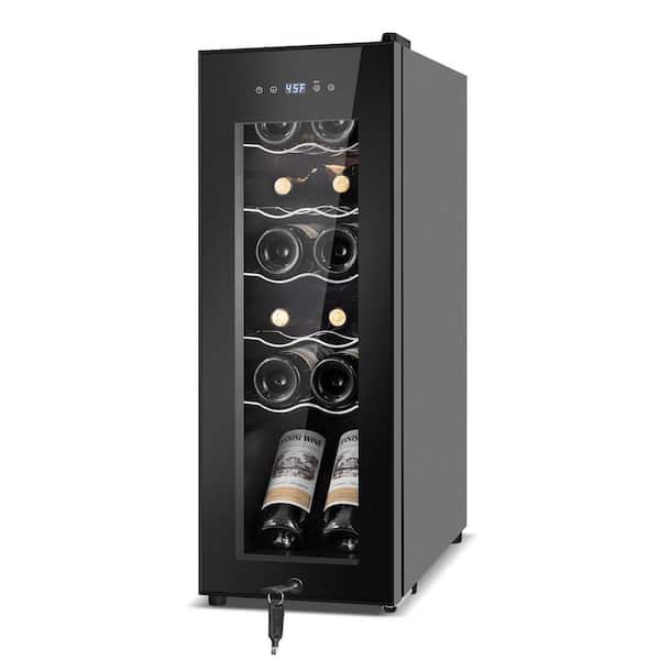 10.7 in. Single Zone 12-Bottle Wine Cooler in Black with LCD Control and LED Lights