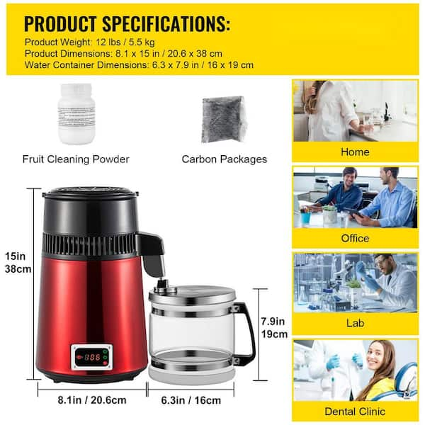 VEVOR 750W 6 Gal/D Water Distiller 304 Stainless Steel Electric Kettle with Automatic Shut-Off and Water Filtration | BST-007ZLSJ000001V1