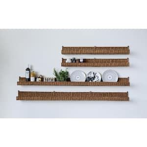 60 in. W x 5 in. D Brown Handwoven Rattan Wood Decorative Wall Shelf