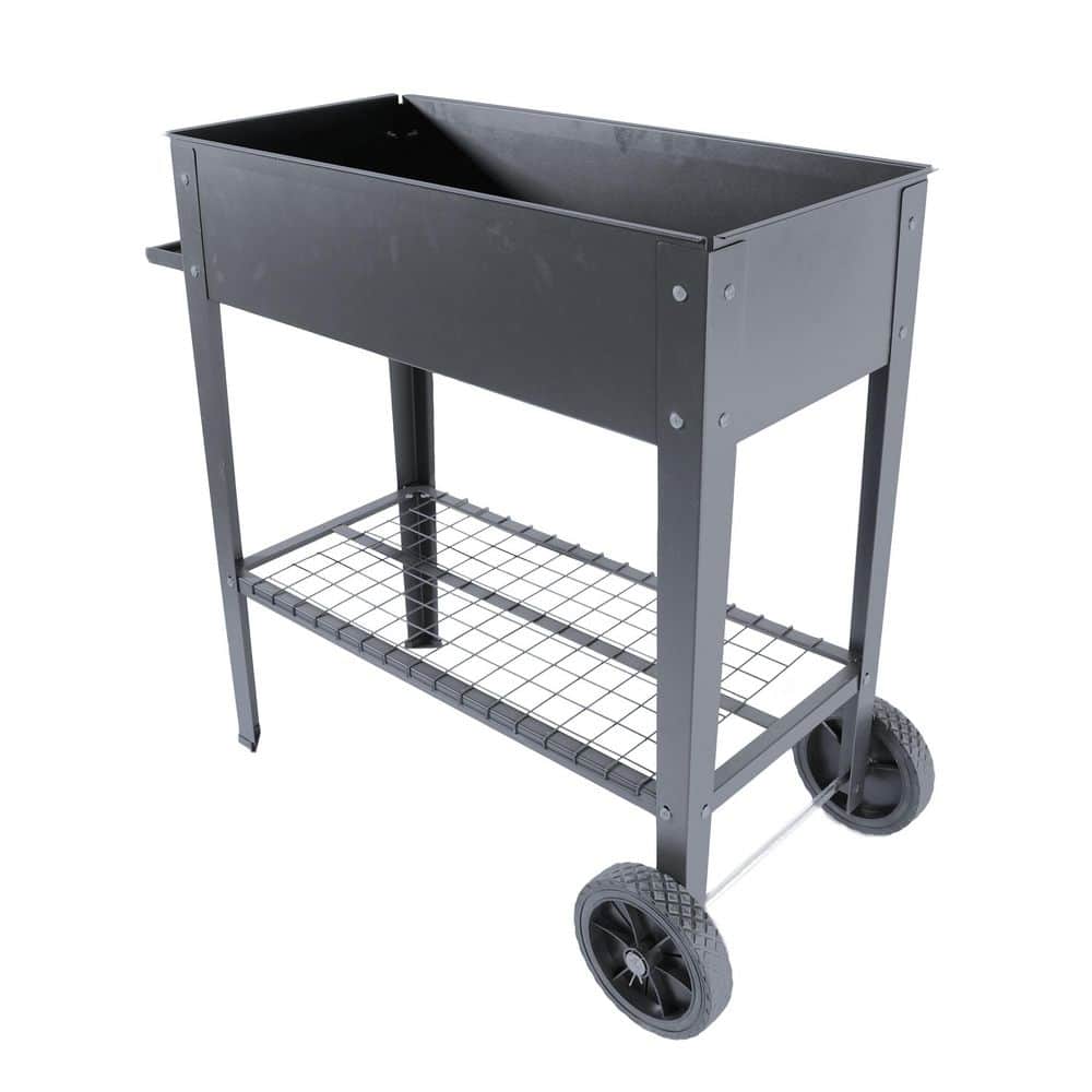 33.66 in. W x 16.93 in. D Gray Metal Raised Planter Box, Elevated Garden Be