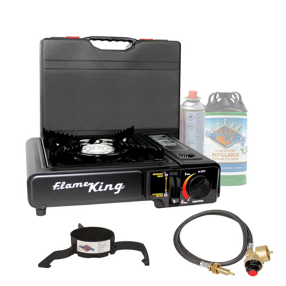 Flame King Dual Fuel Butane and Propane Camping Stove, Single Burner, Portable and Great for Outdoor Cooking, Backpacking