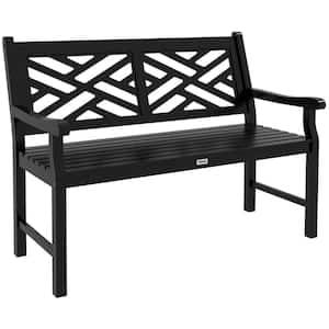 46 in. 2-Person Black Wood Outdoor Garden Bench Poplar Slatted Frame Furniture for Patio, Park, Porch, Lawn, Yard, Deck
