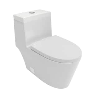 12 in. Rough-In 1-Piece 1.6/1.1 GPF Dual Flush Elongated Toilet in White, Soft Close Seat Included