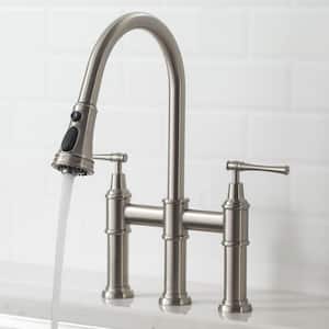 Allyn Double Handle Transitional Bridge Kitchen Faucet with Pull-Down Sprayhead in Spot Free Stainless Steel