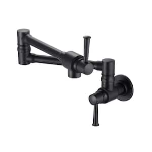 Wall Mounted Pot Filler Faucet with 2 Handle Kitchen Faucet in Matte Black