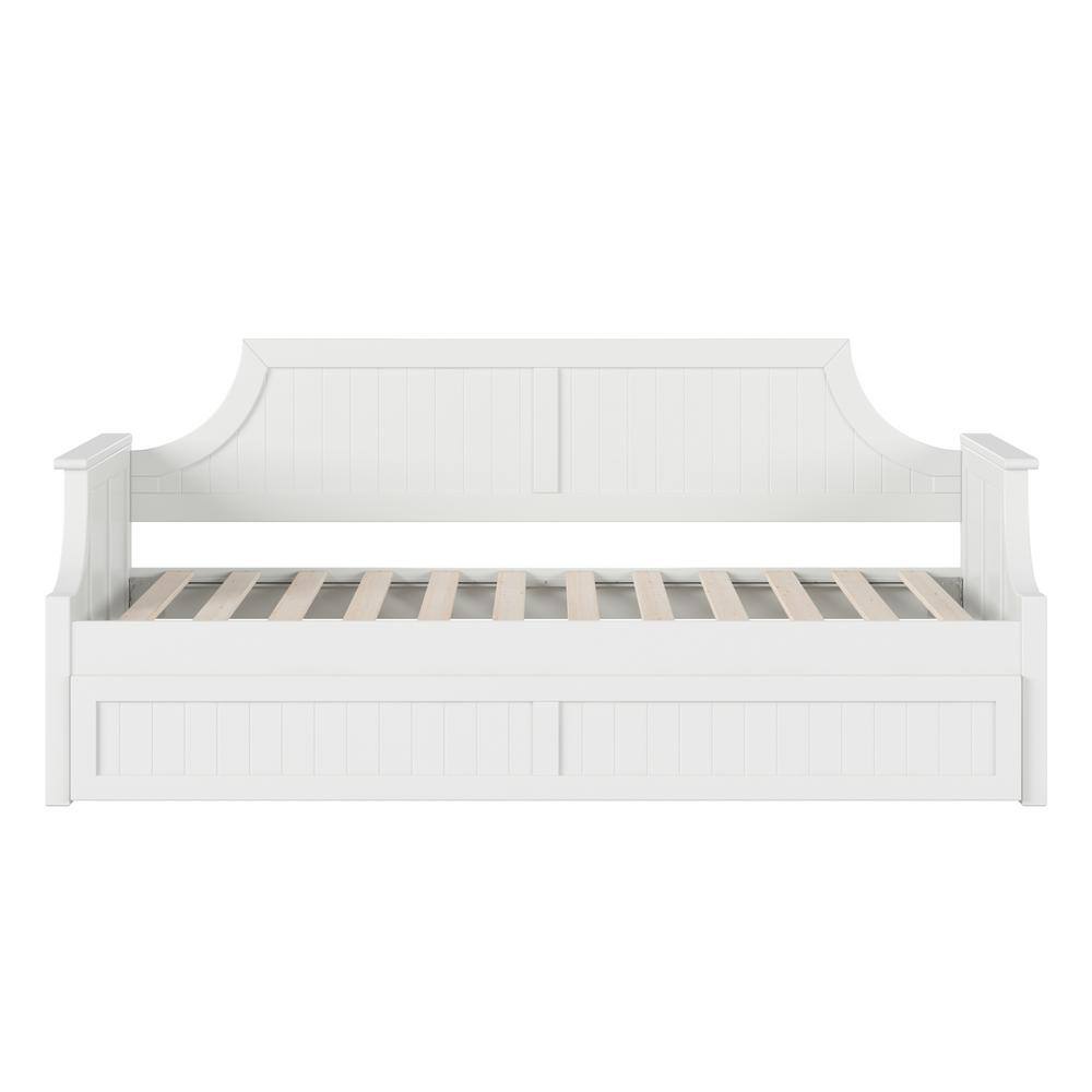 White Twin Wood Daybed with Trundle and Storage Drawers